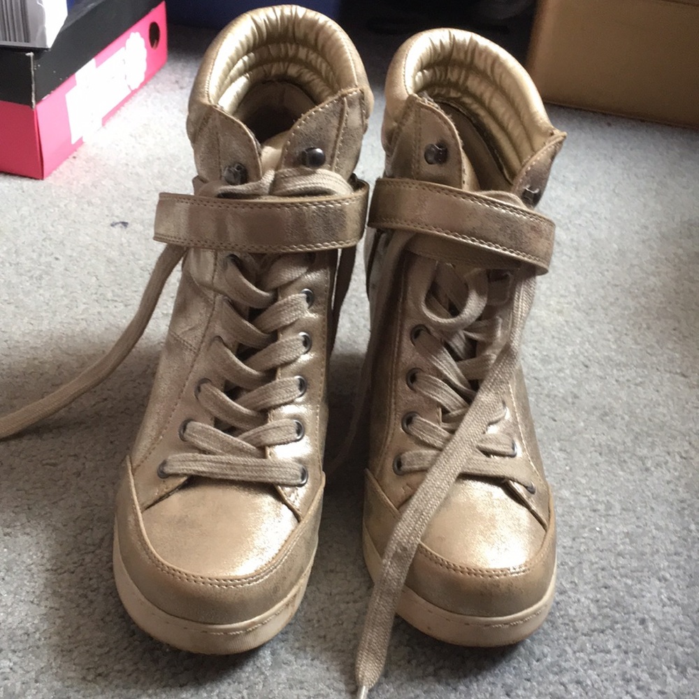 Gold sneaker wedges